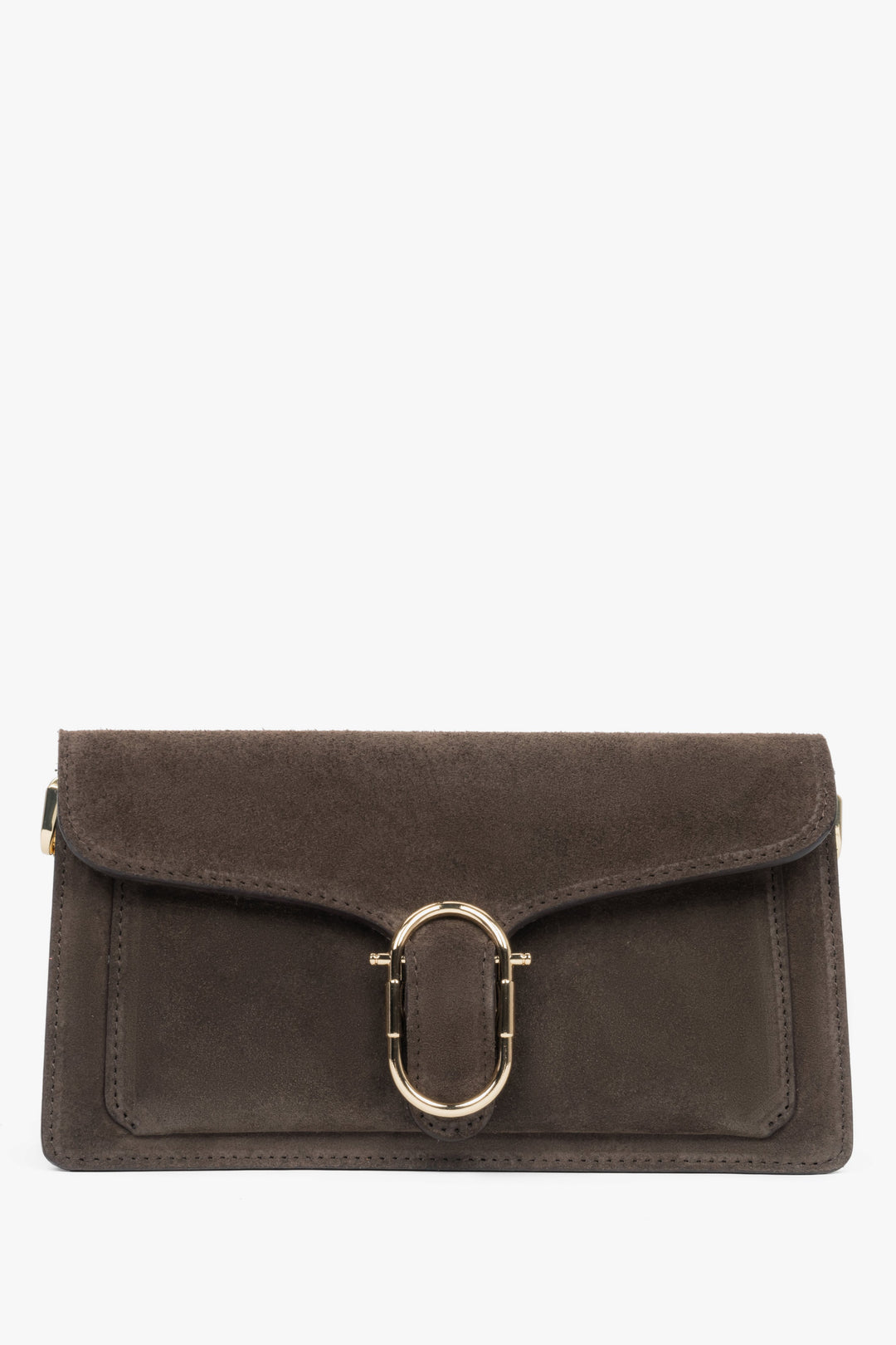 Women's Small Dark Brown Shoulder Bag made of Italian Genuine Velour Estro ER00117943.