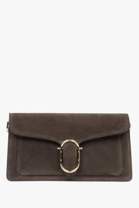 Women's Small Dark Brown Shoulder Bag made of Italian Genuine Velour Estro ER00117943.