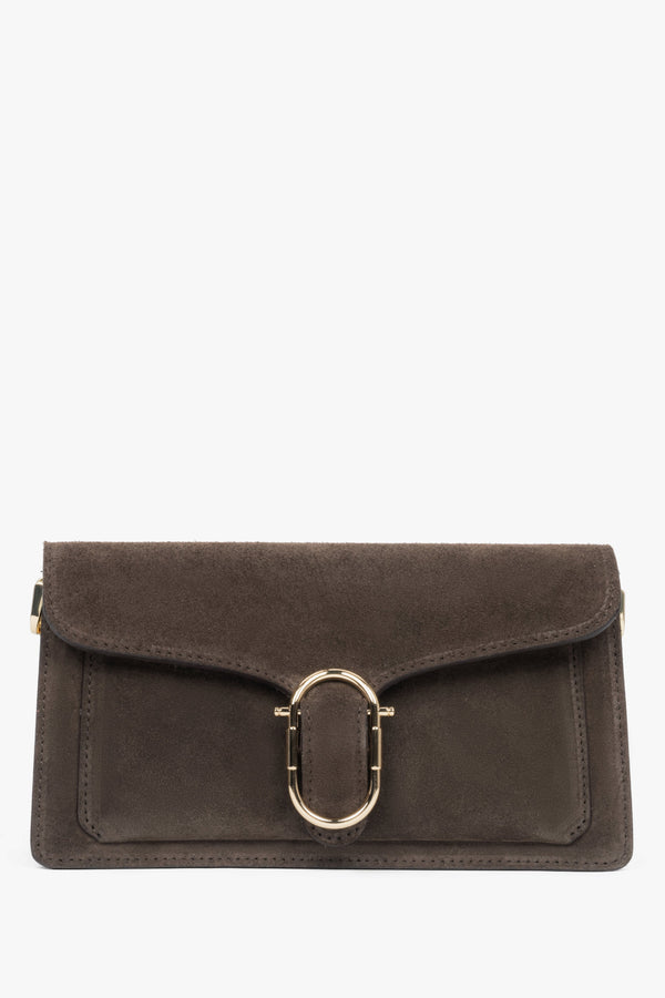 Women's Small Dark Brown Shoulder Bag made of Italian Genuine Velour Estro ER00117943.