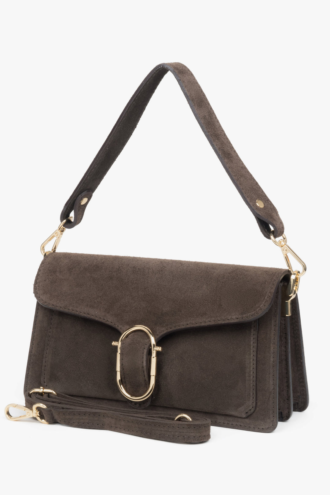 Dark brown shoulder bag by Estro, crafted from luxurious Italian premium velour.