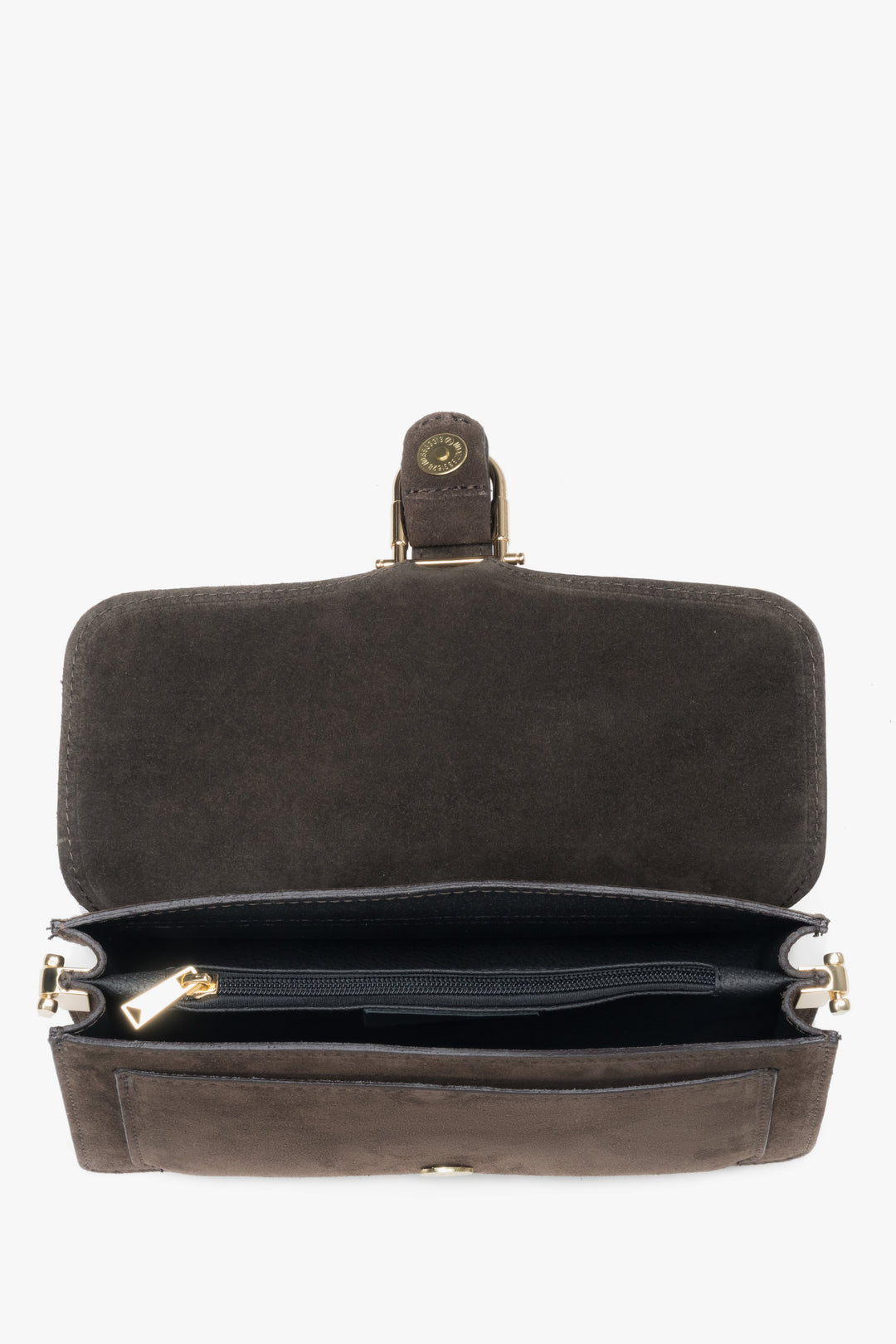 Dark brown shoulder bag by Estro, made of soft velour.