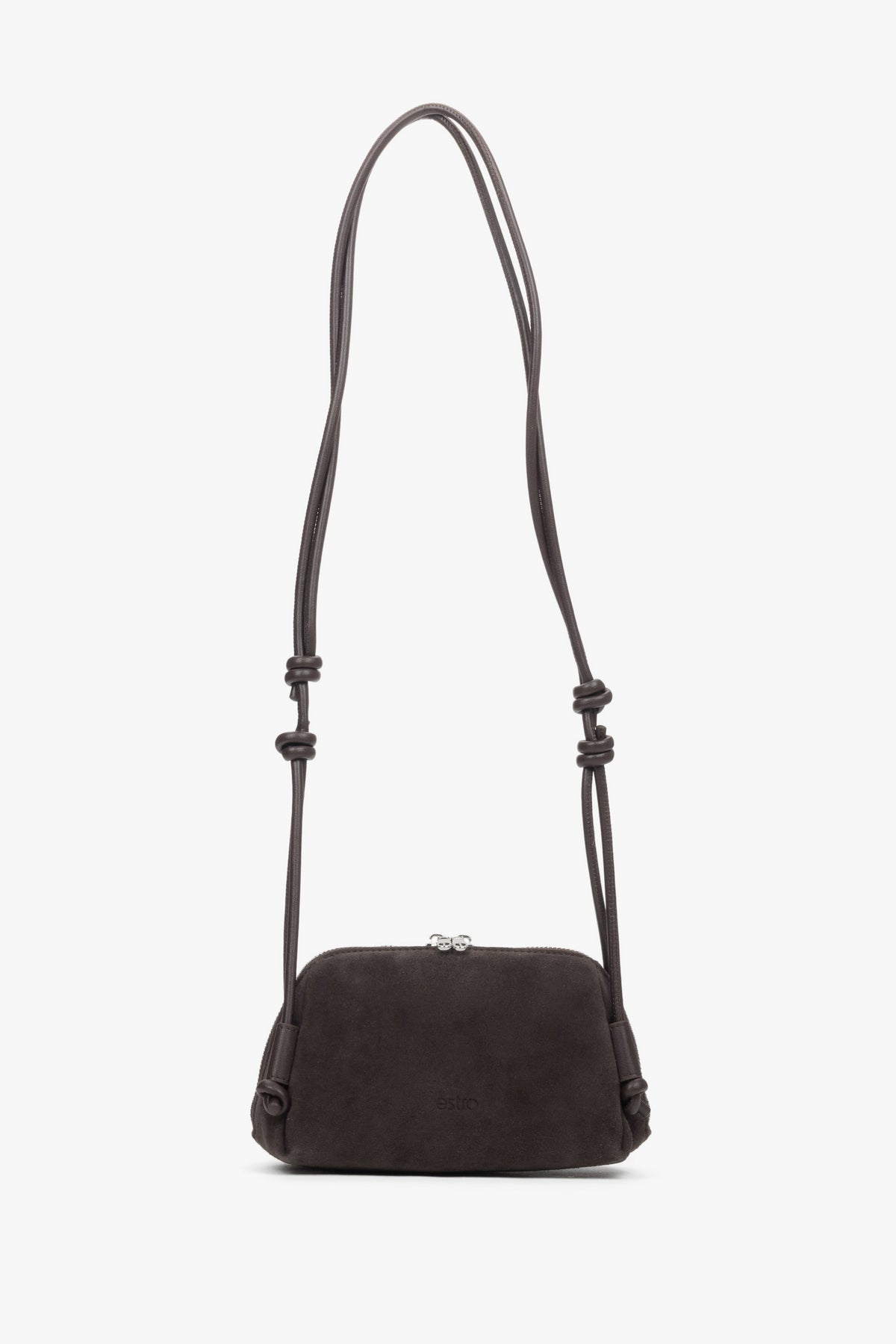 Women's Small Dark Brown Soft Genuine Velour Crossbody Bag Estro ER00118934.