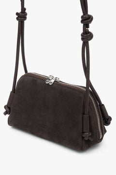 Estro - women's small dark brown soft genuine velour crossbody bag.