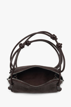 Women's dark brown genuine velour crossbody bag, Estro.