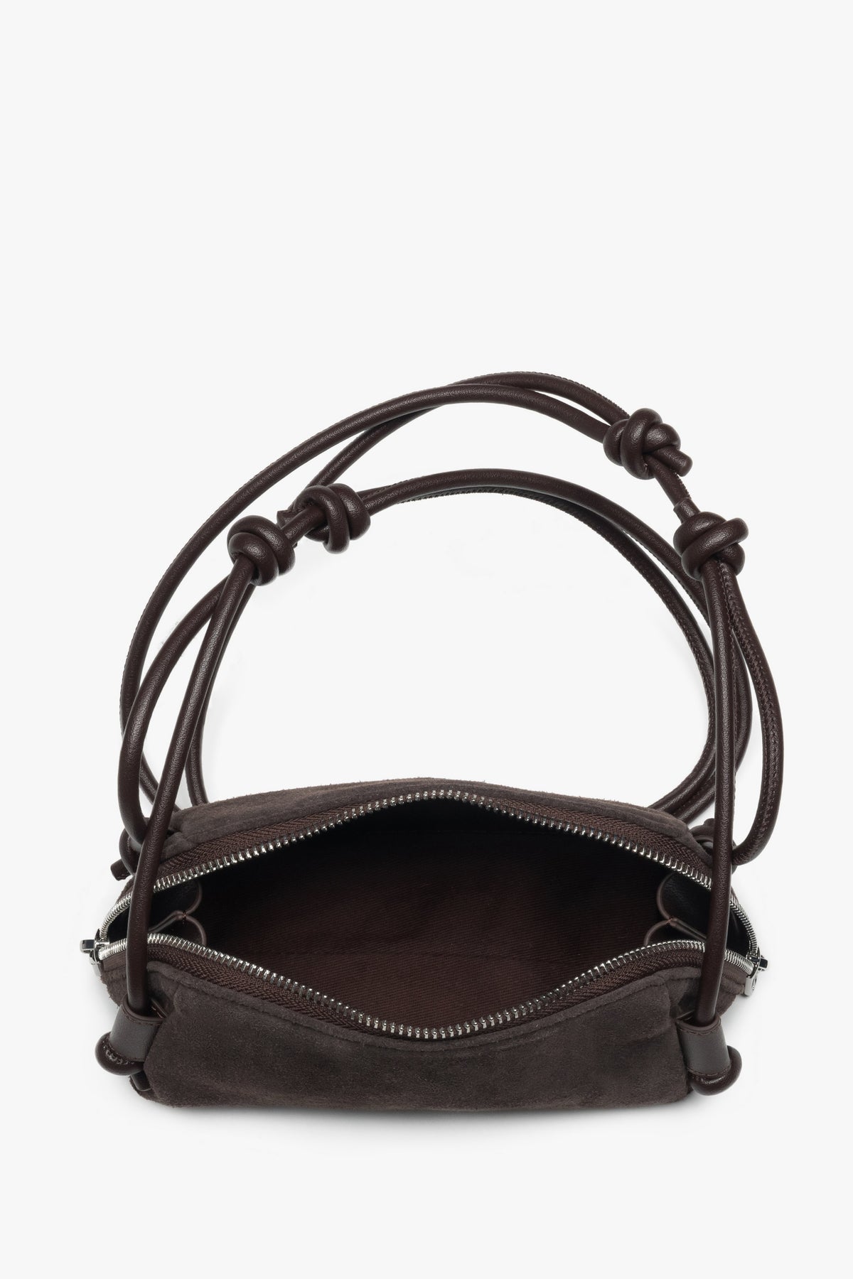 Women's dark brown genuine velour crossbody bag, Estro.