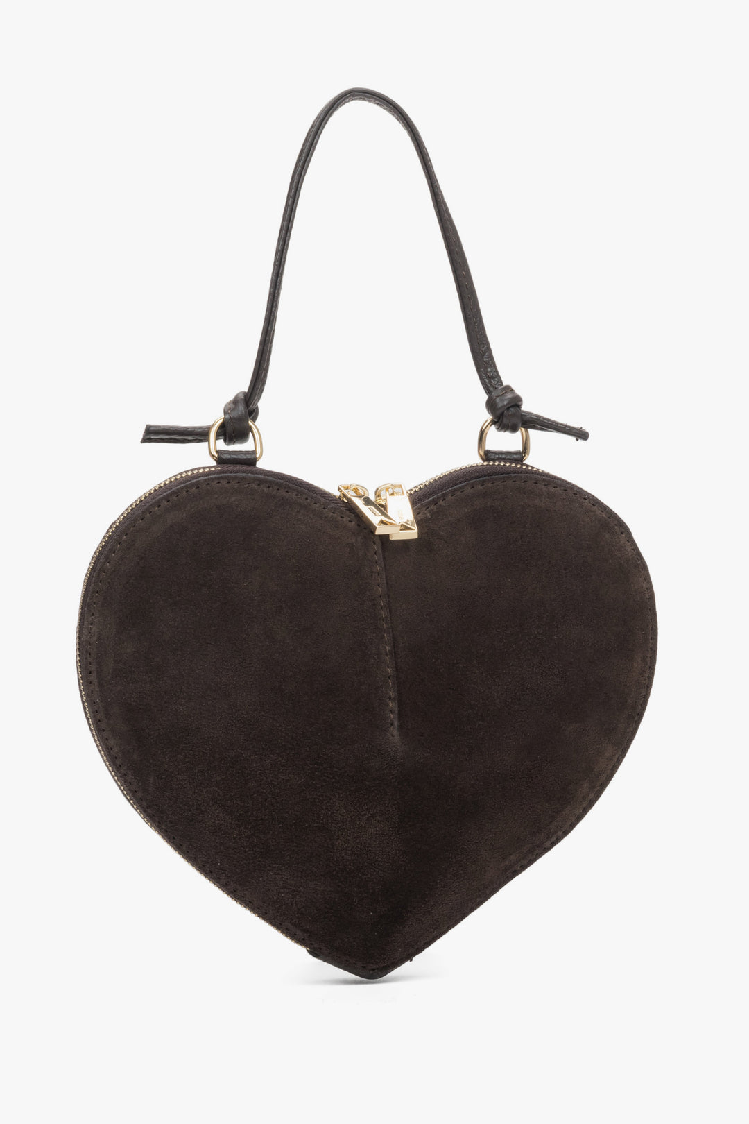 Women's Small Dark Brown Velour Heart-Shaped Bag Estro ER00118338.