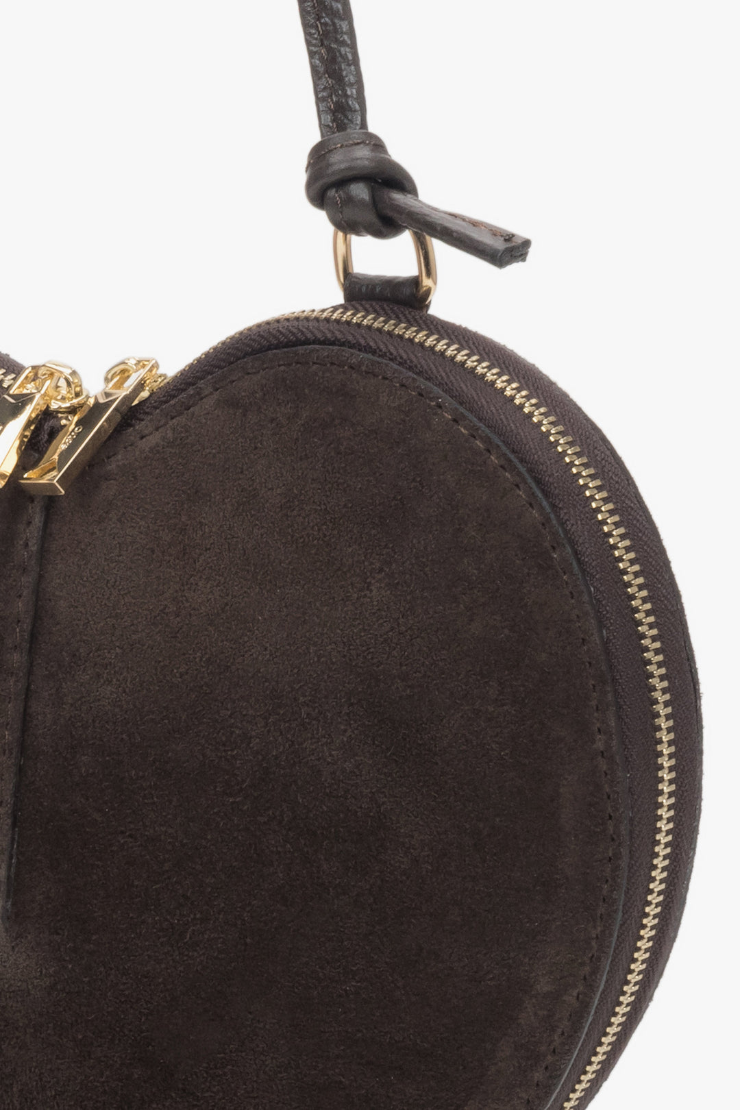 Women's small dark brown heart-shaped handbag made of genuine velour.