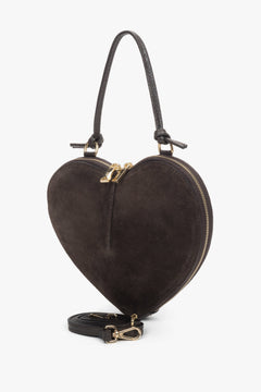 Women's small dark brown heart-shaped handbag made of genuine velour Estro ER00118338.