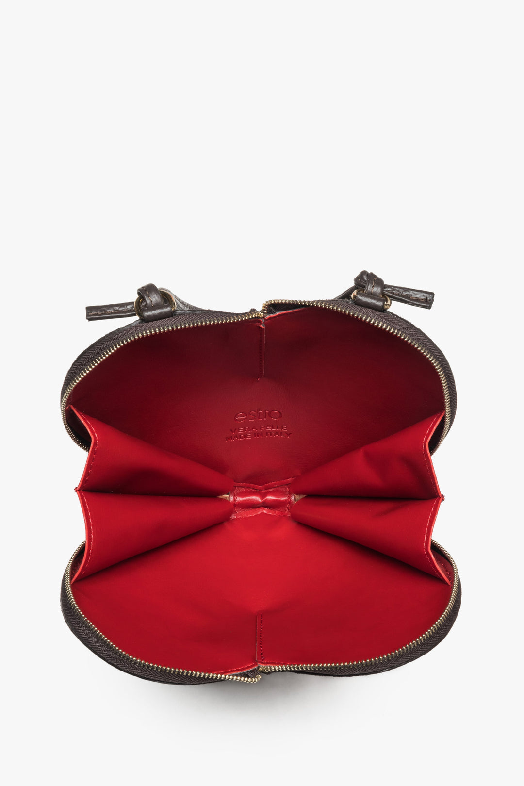 Women's heart-shaped handbag, small, dark brown, made of genuine velour, Estro ER00118338.