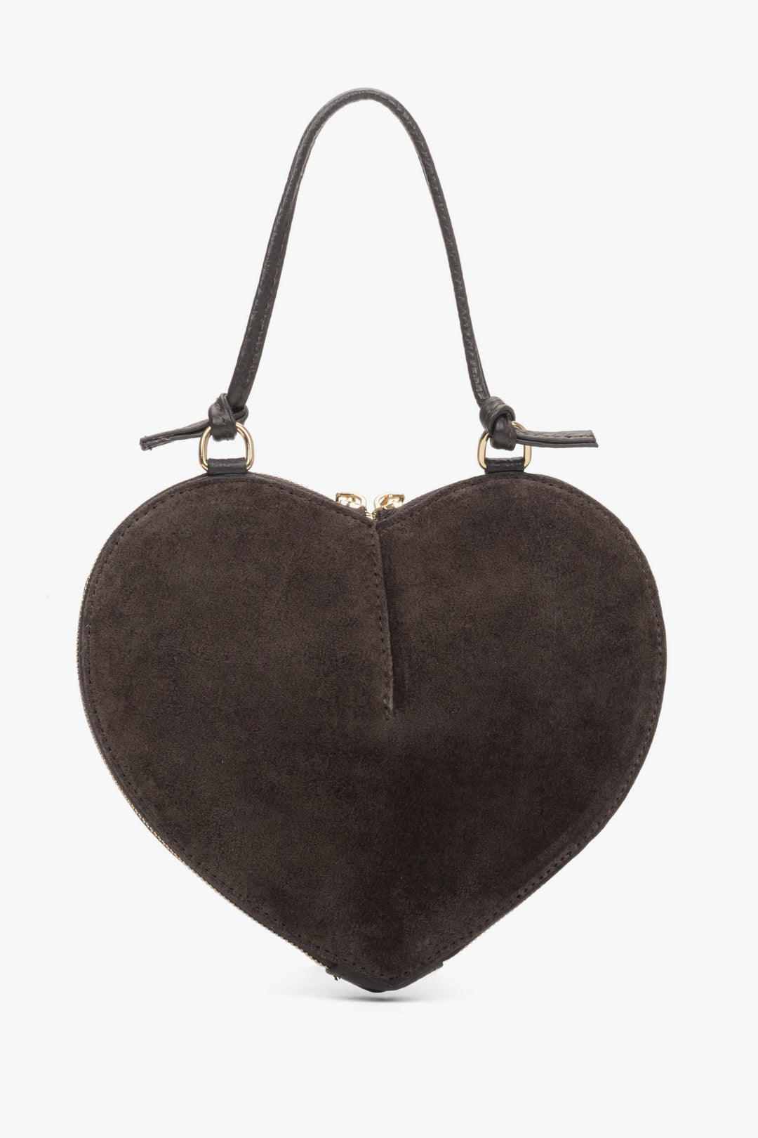 Made of genuine velour, women's small dark brown heart-shaped handbag Estro ER00118338.
