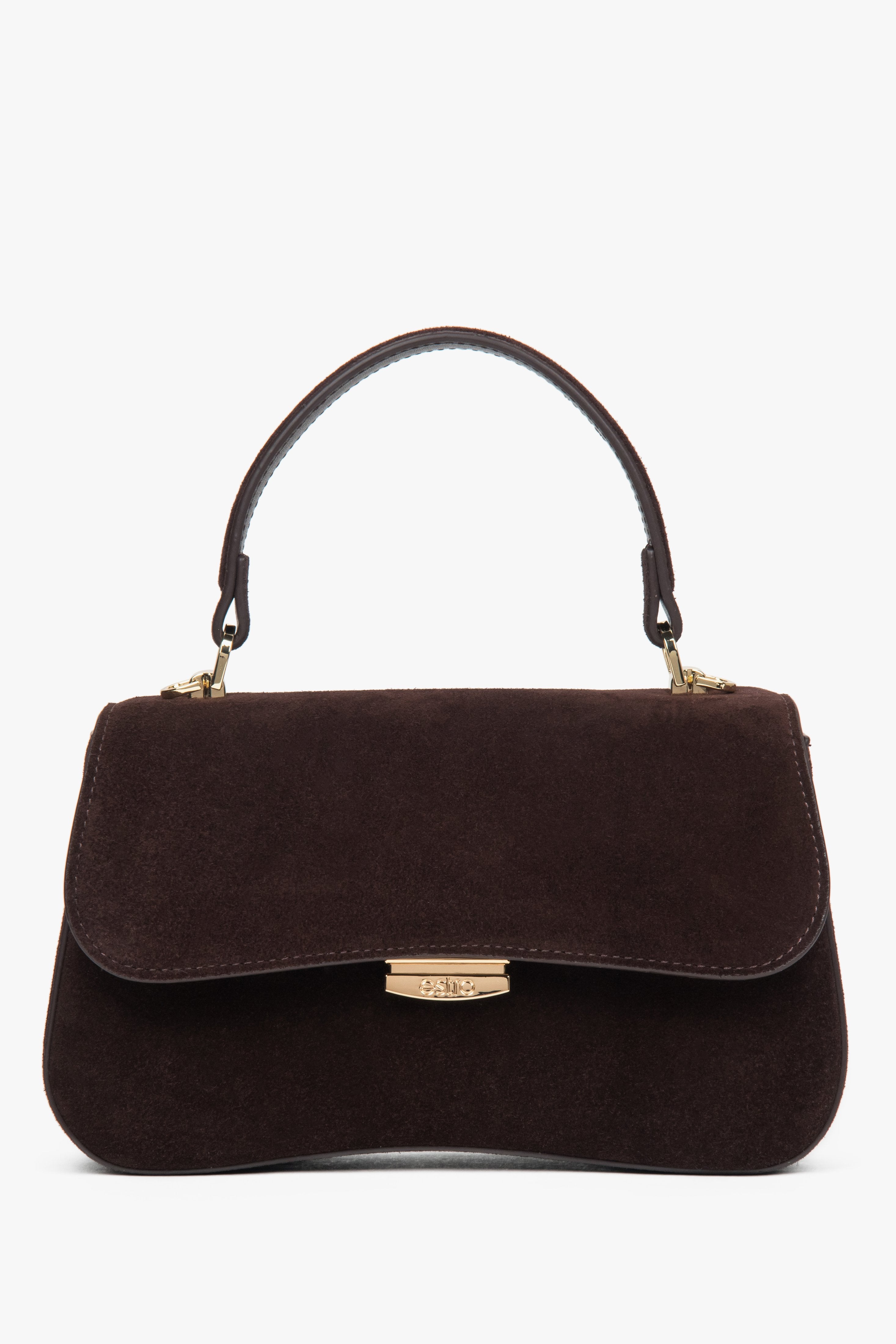 Women’s Small Dark Brown Velour Satchel Handbag Estro ER00118722.