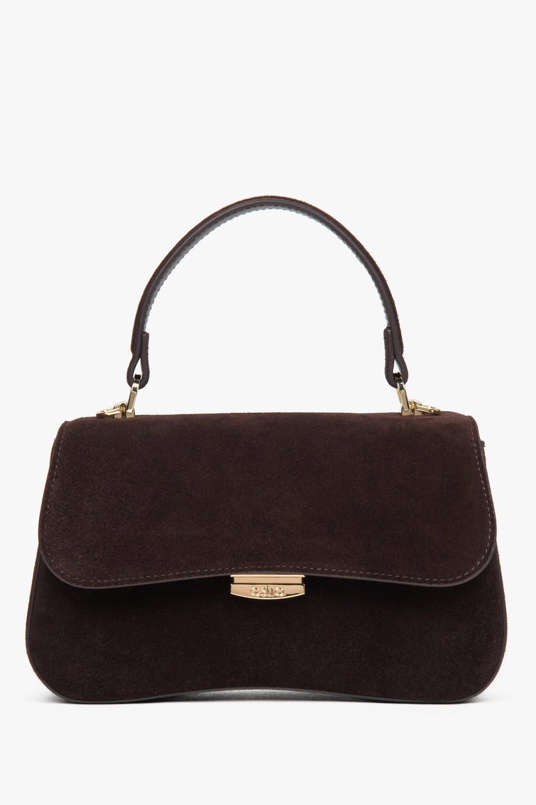 Women’s Small Dark Brown Velour Satchel Handbag Estro ER00118722.