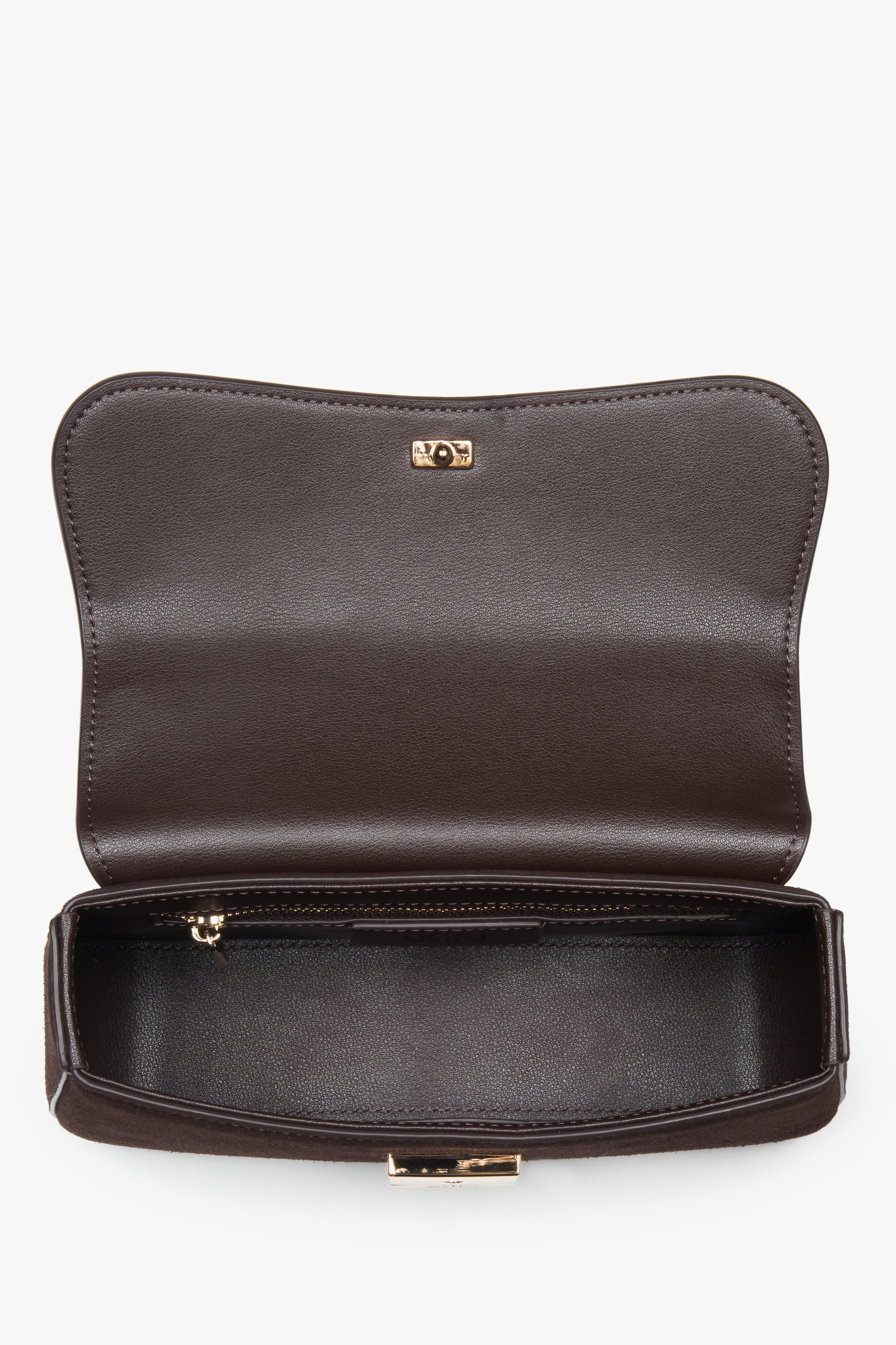 Women’s small dark brown satchel handbag made of genuine velour by Estro.