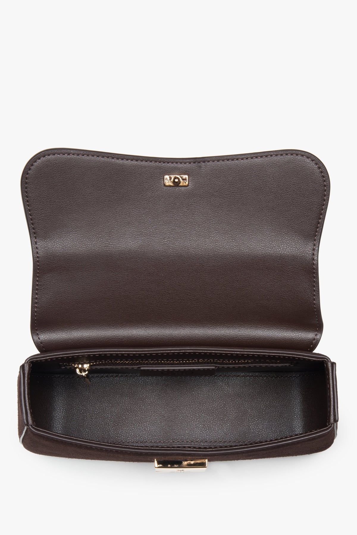 Women’s small dark brown satchel handbag made of genuine velour by Estro.