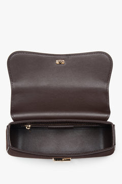 Women’s small dark brown satchel handbag made of genuine velour by Estro.