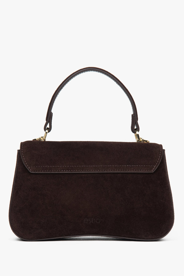 Dark brown small women’s satchel handbag by Estro, made of genuine velour.
