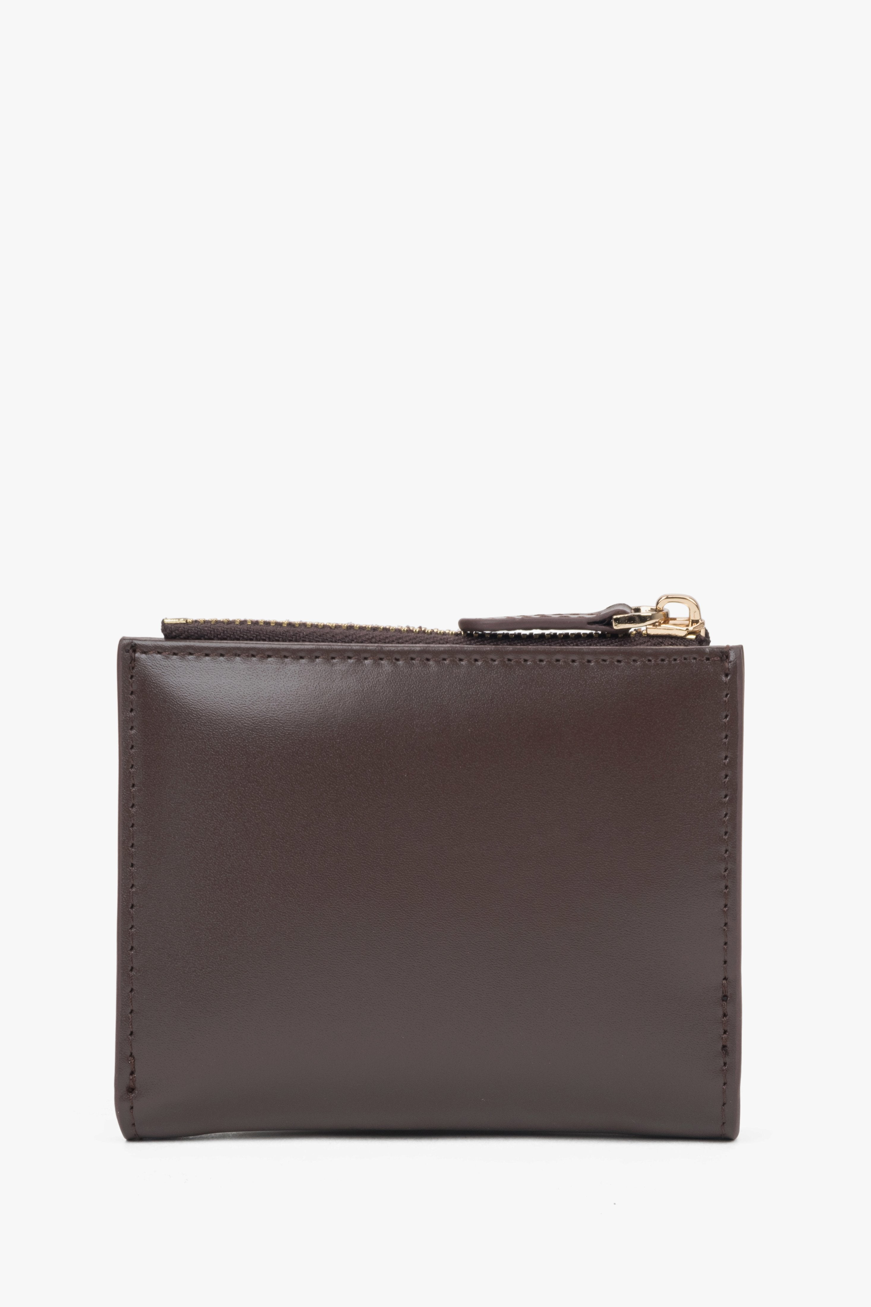 Made of genuine leather, small dark brown women’s wallet Estro.
