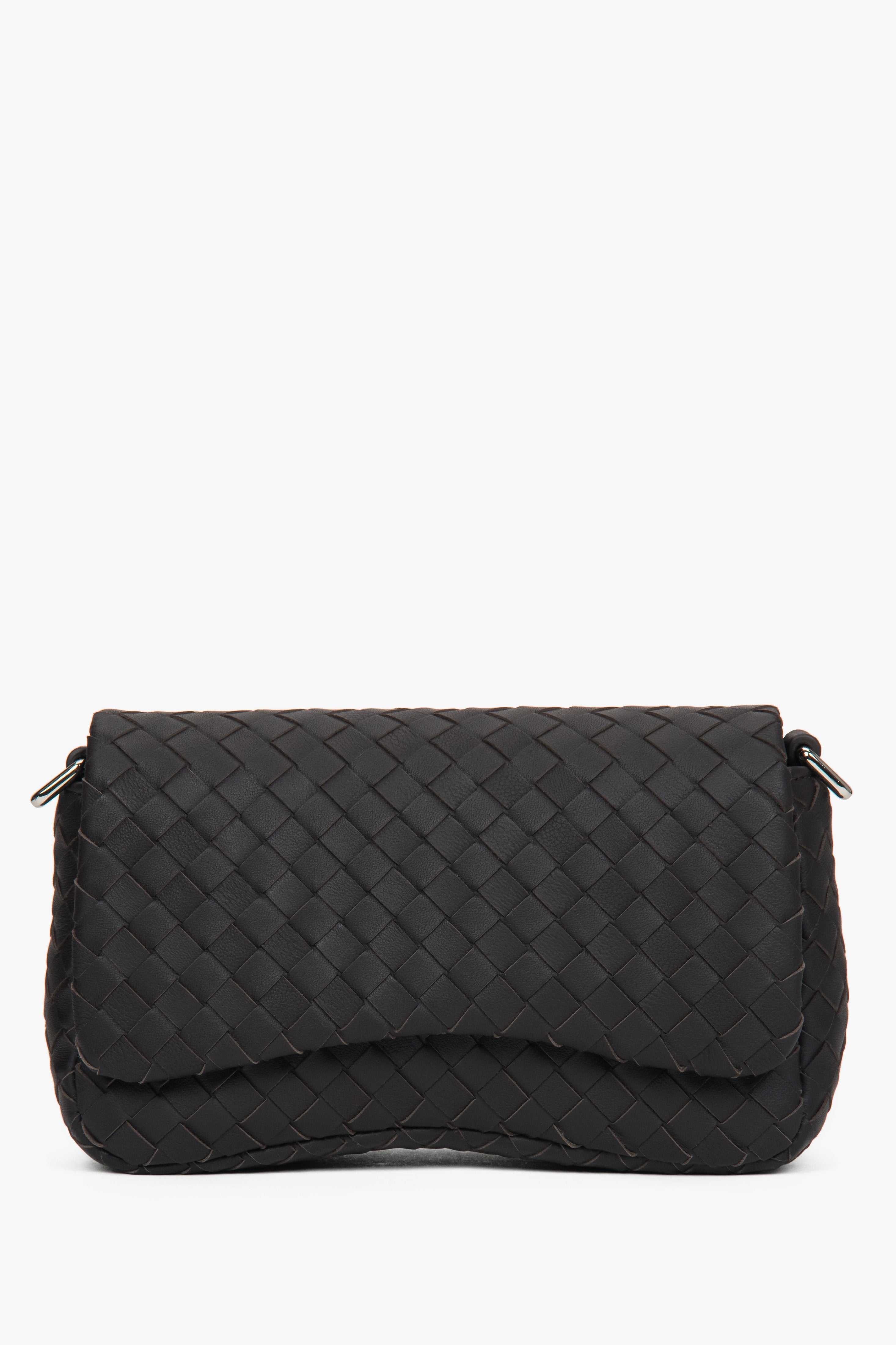 Women’s Small Dark Brown Woven Leather Shoulder Bag Estro ER00118706.