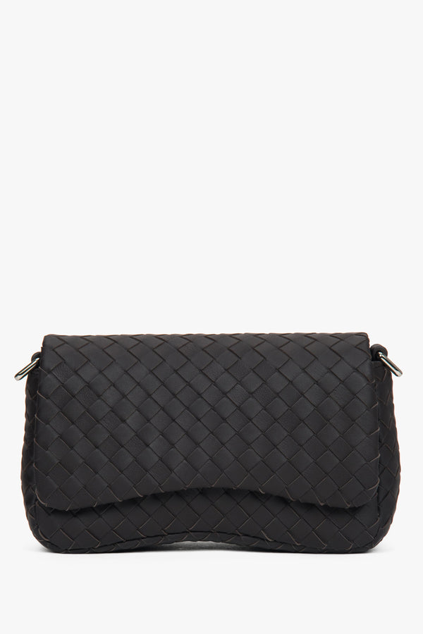 Women’s Small Dark Brown Woven Leather Shoulder Bag Estro ER00118706.