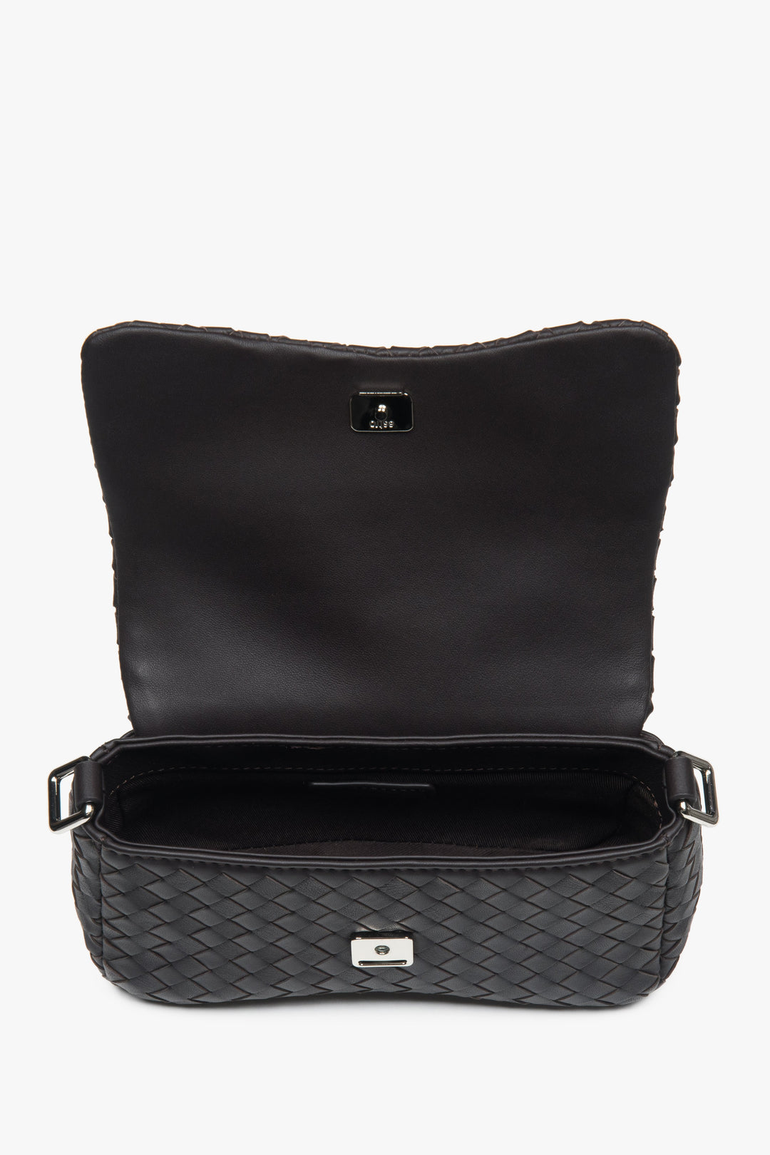 Women’s small dark brown shoulder bag made of woven genuine leather by Estro.