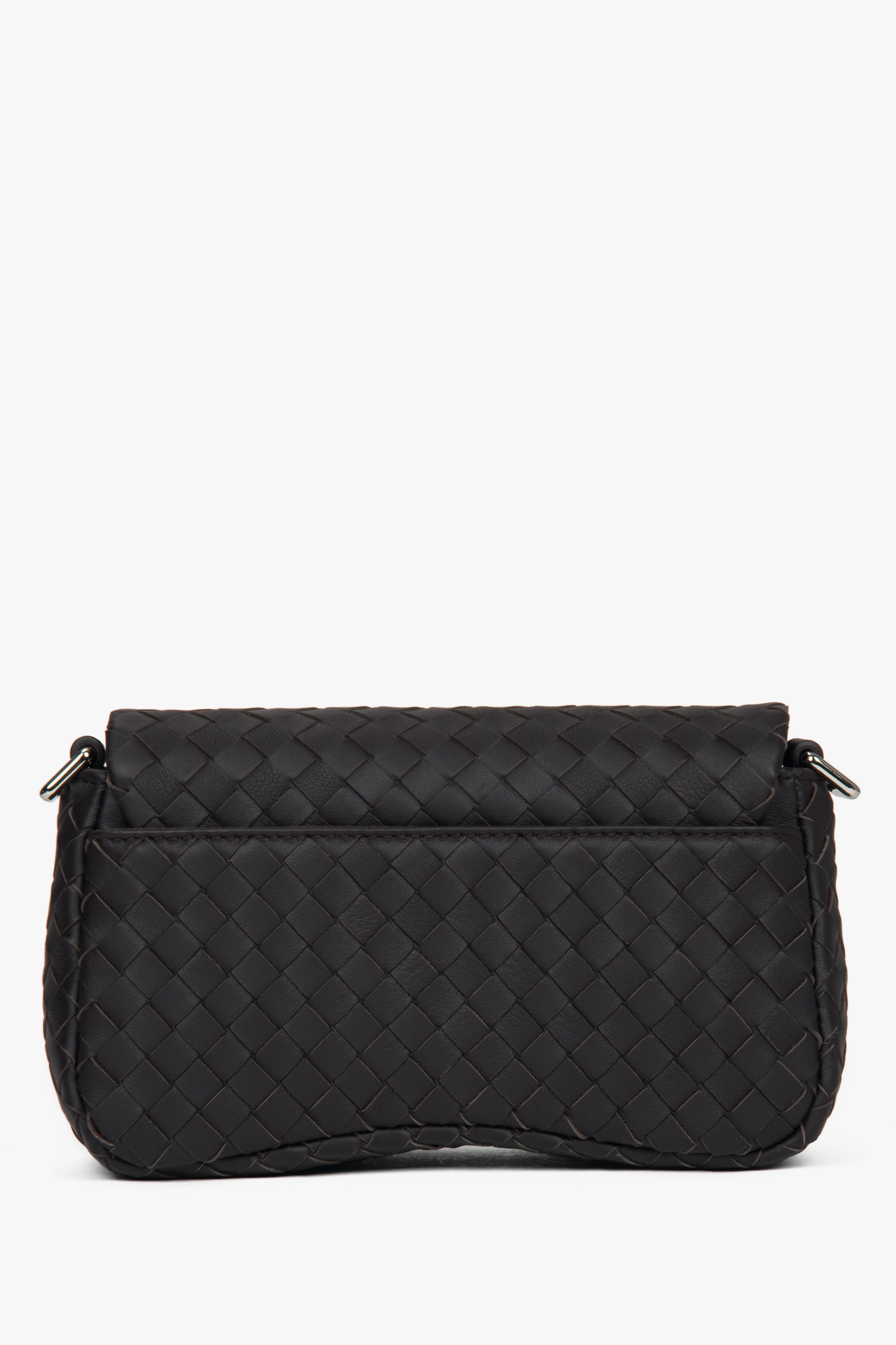 Women’s small dark brown shoulder bag, woven genuine leather, Estro.