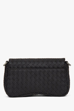 Women’s small dark brown shoulder bag, woven genuine leather, Estro.