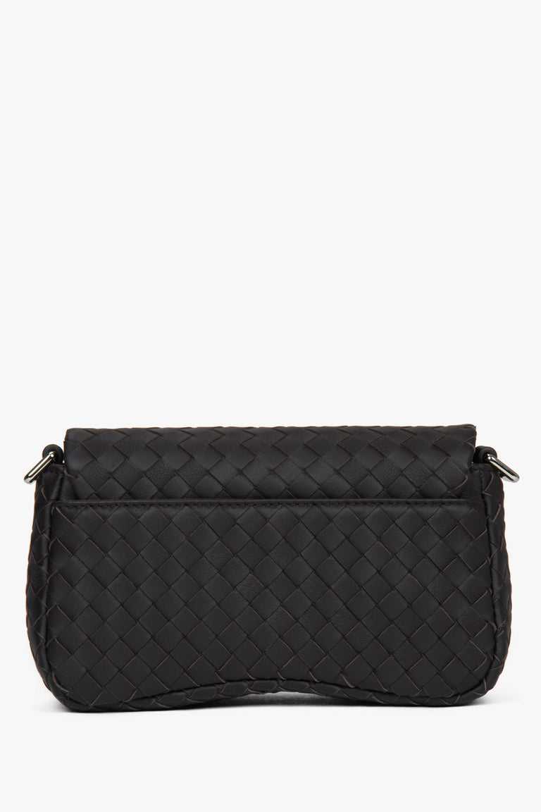 Women’s small dark brown shoulder bag, woven genuine leather, Estro.