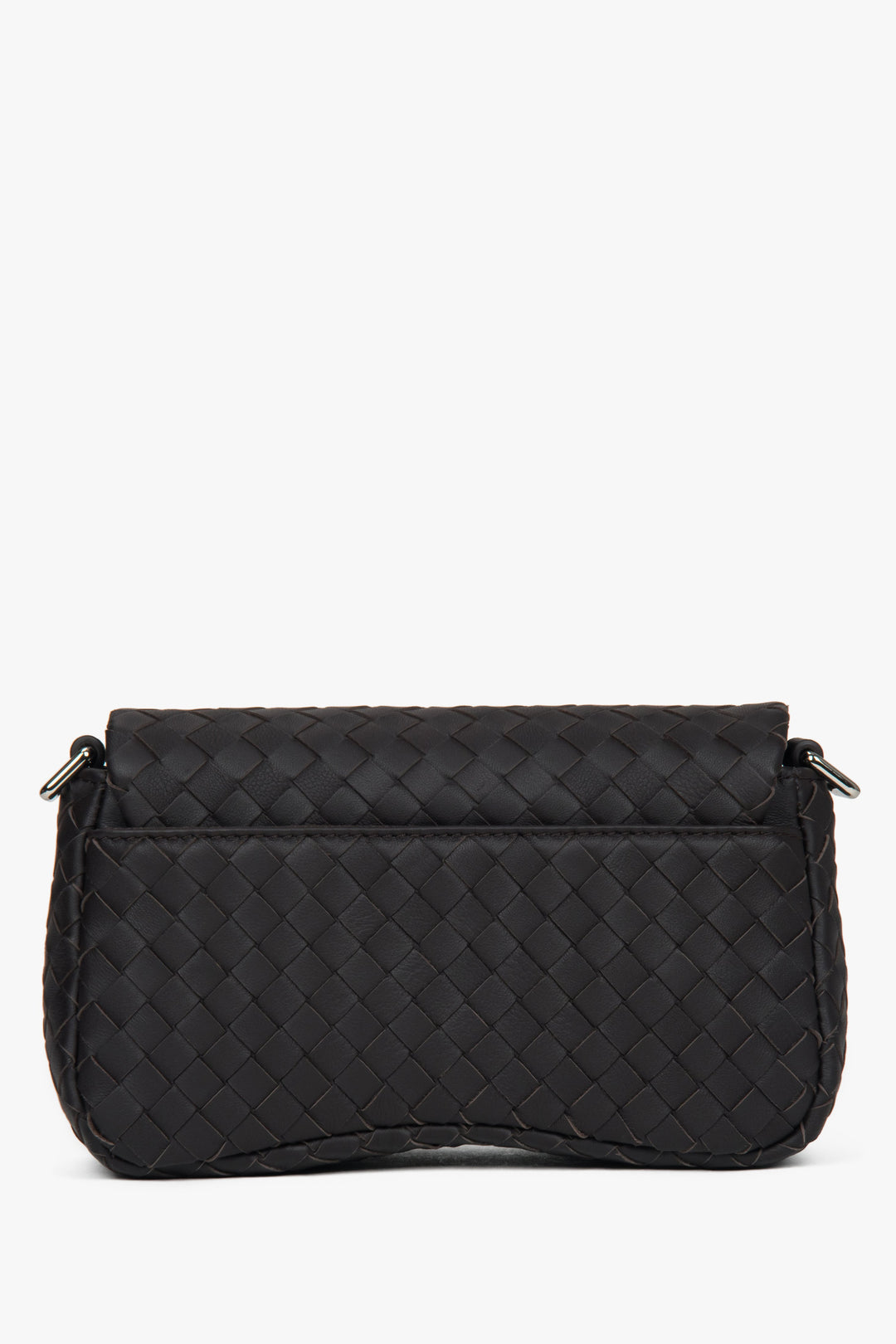 Women’s small dark brown shoulder bag, woven genuine leather, Estro.