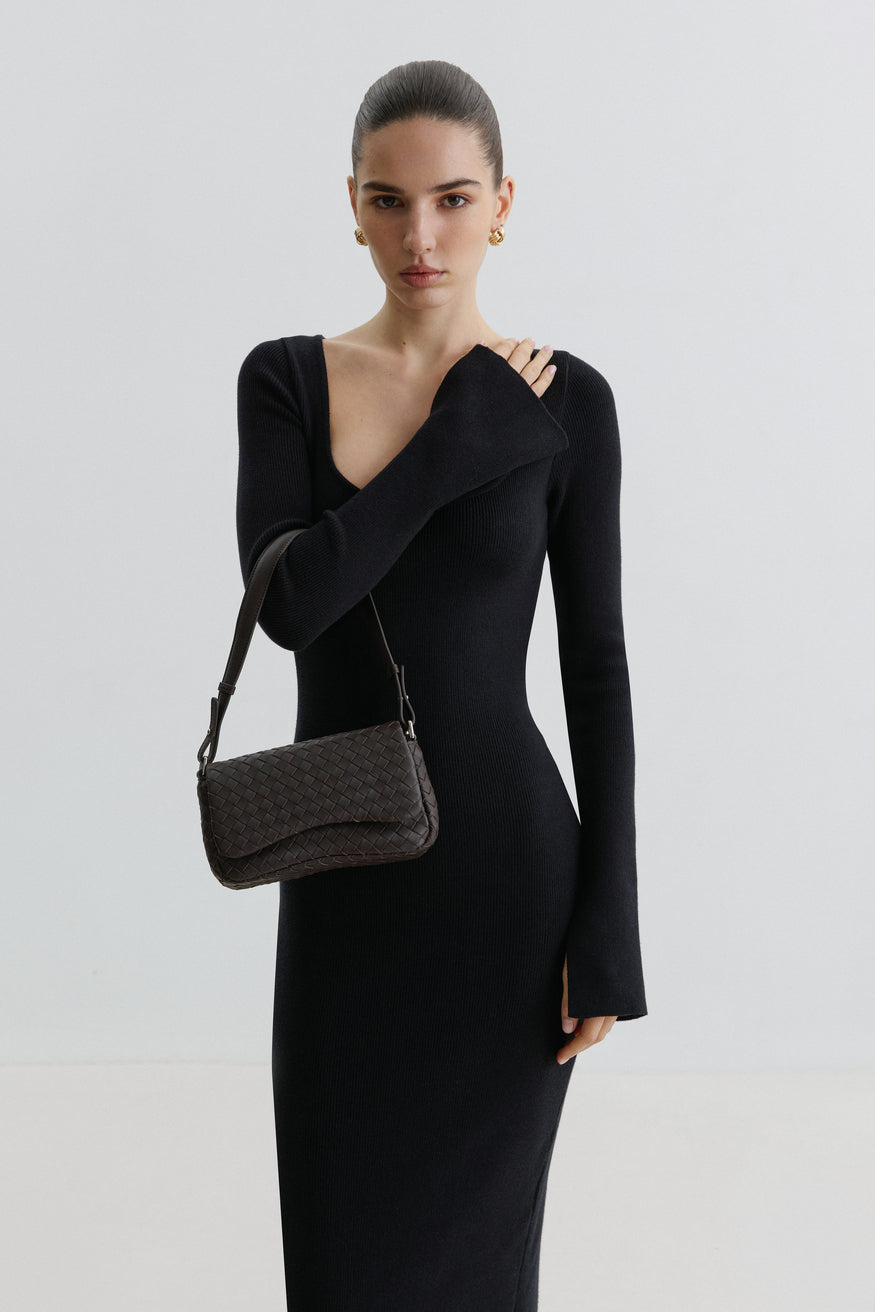 Women’s Small Dark Brown Woven Leather Shoulder Bag Estro.