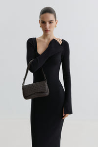 Women’s Small Dark Brown Woven Leather Shoulder Bag Estro.