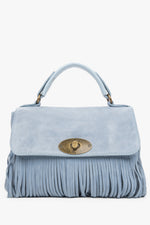 Women's Small Light Blue Handbag made of Italian Genuine Velour with Fringes Estro ER00117910.