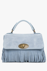 Women's Small Light Blue Handbag made of Italian Genuine Velour with Fringes Estro ER00117910.
