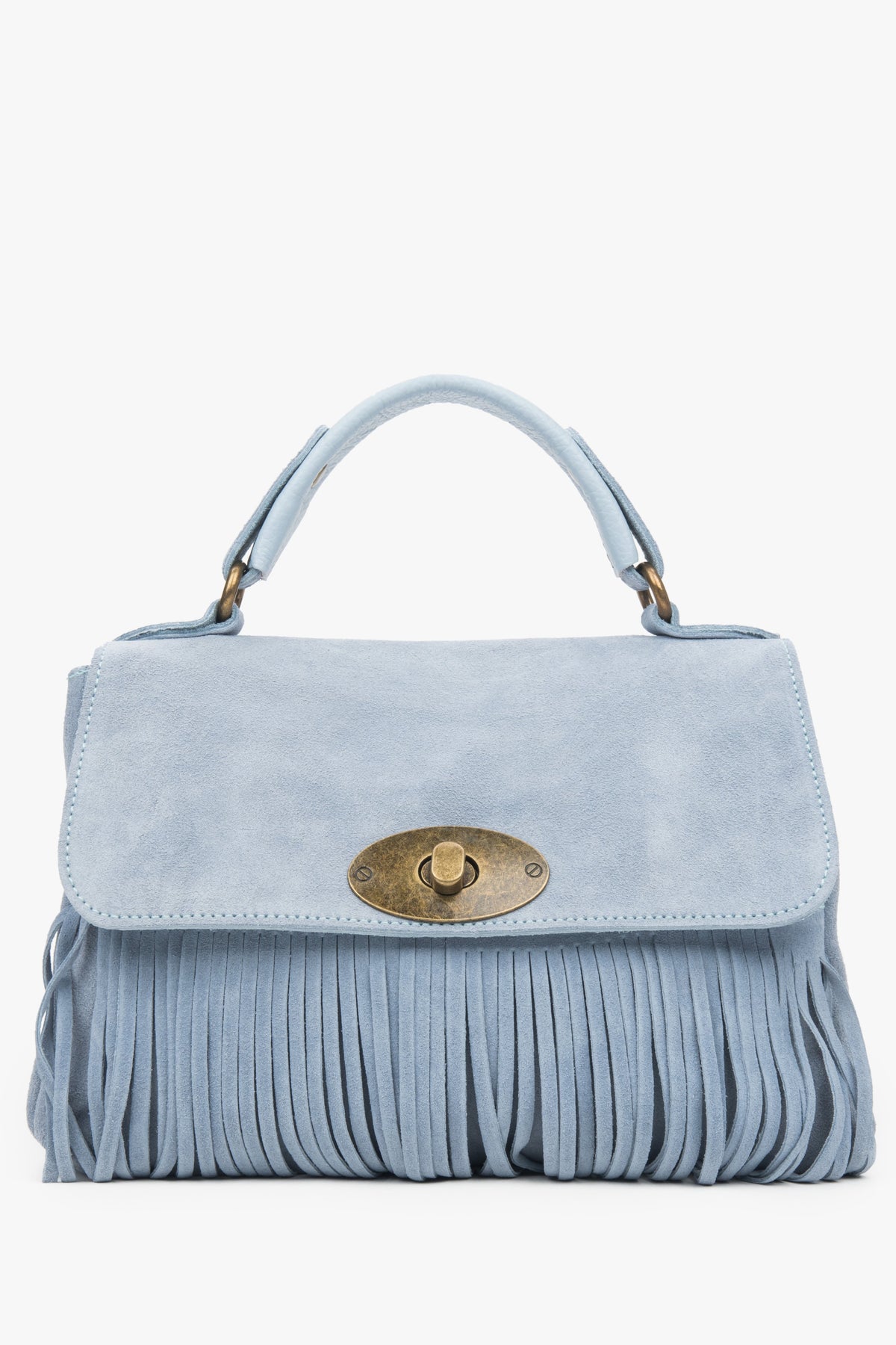 Women's Small Light Blue Handbag made of Italian Genuine Velour with Fringes Estro ER00117910.