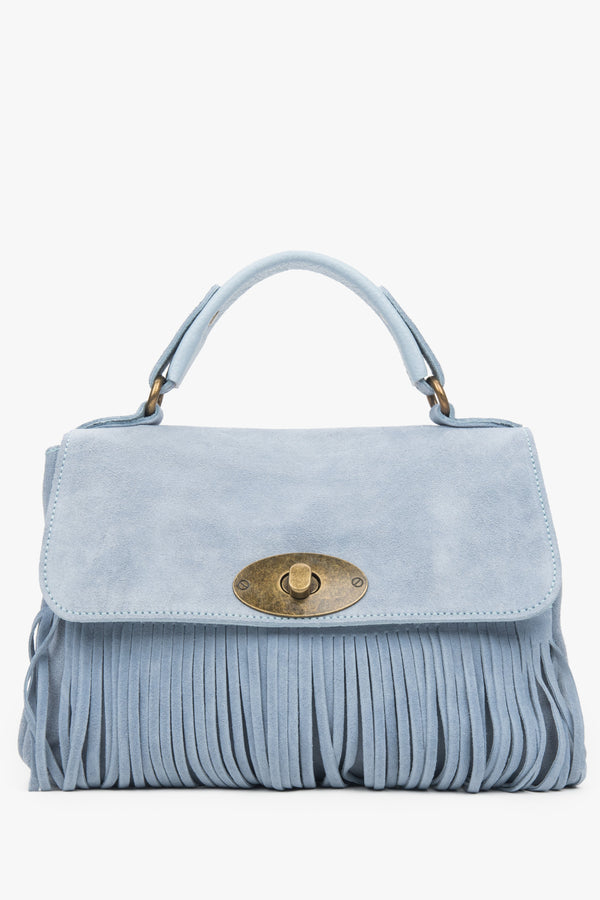 Women's Small Light Blue Handbag made of Italian Genuine Velour with Fringes Estro ER00117910.
