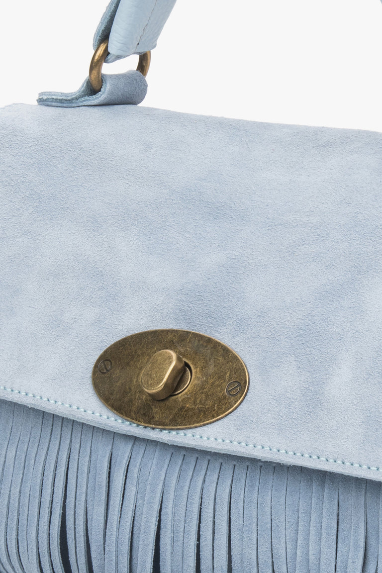 Small light blue women's handbag by Estro in a boho style.