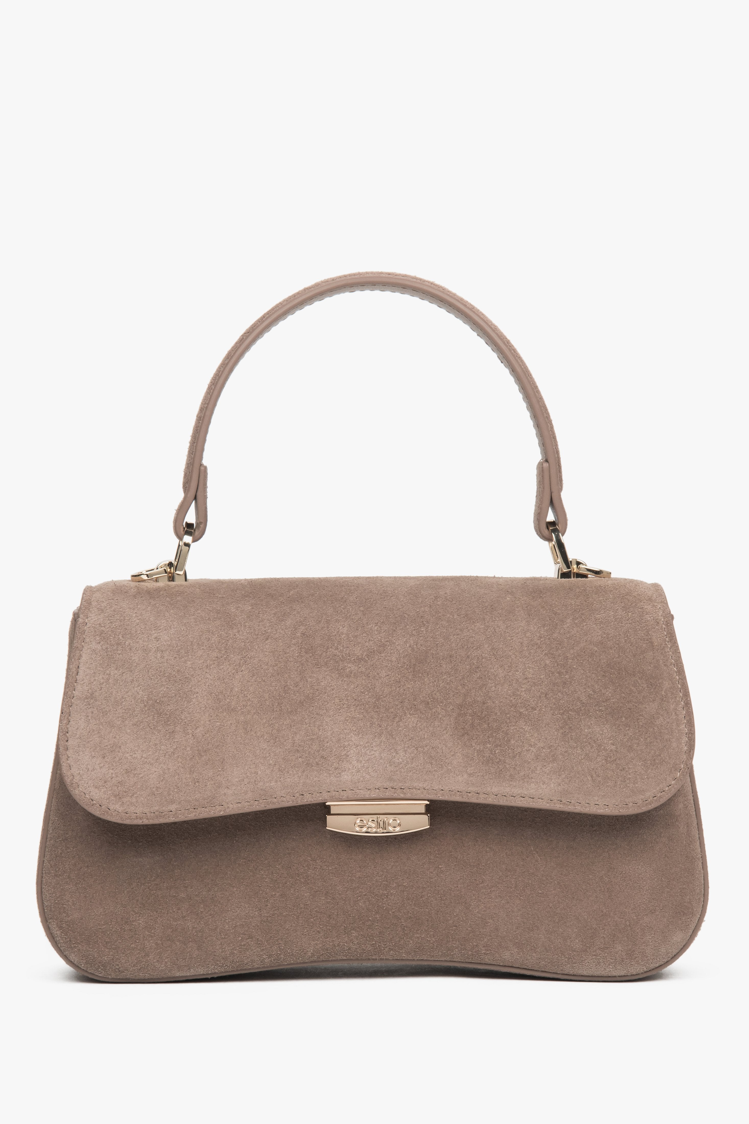 Women’s Small Light Brown Velour Satchel Handbag Estro ER00118723.