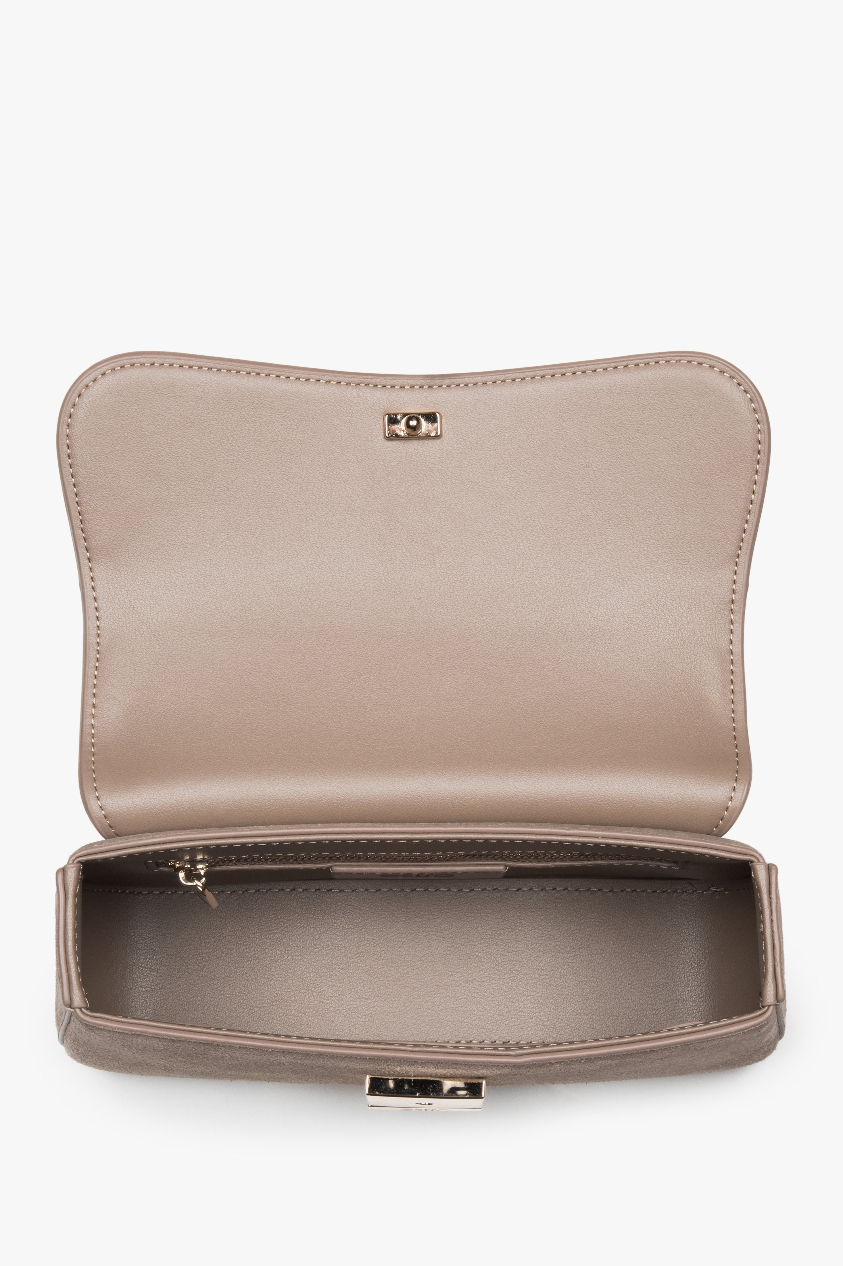 Women’s small light brown satchel handbag made of genuine velour by Estro.