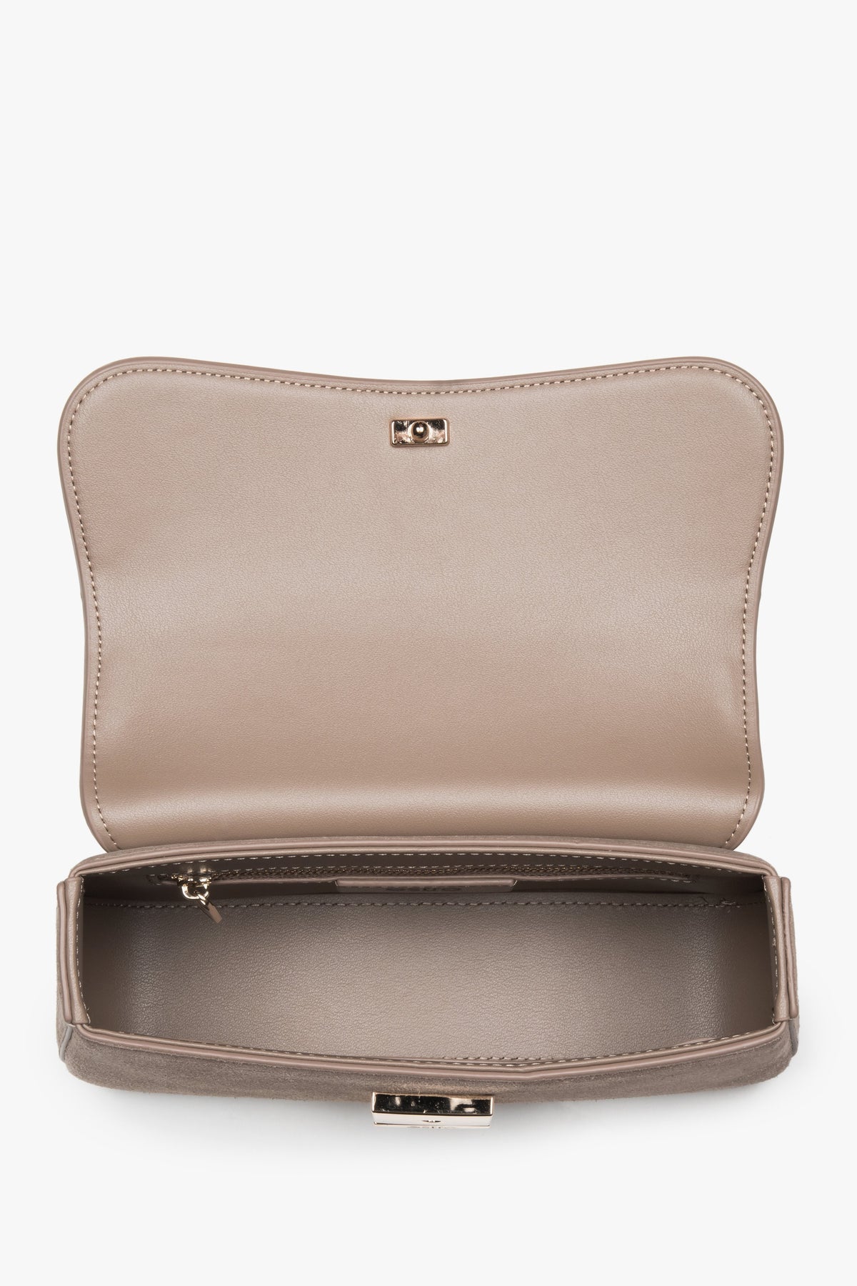 Women’s small light brown satchel handbag made of genuine velour by Estro.