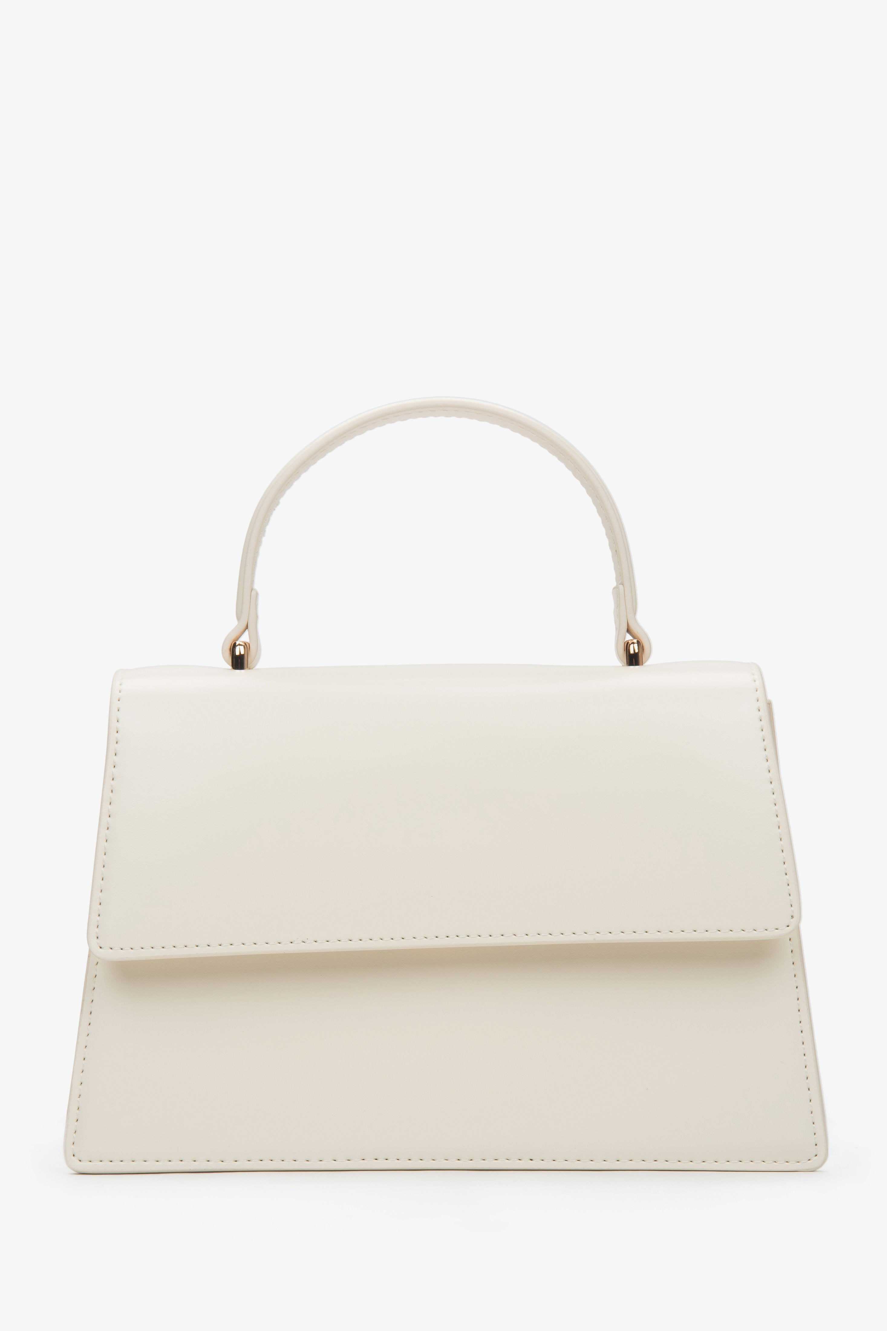 Women’s small milky beige natural leather satchel bag with gold hardware, Estro.