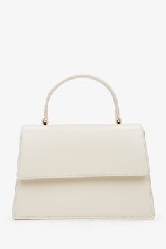 Women’s small milky beige natural leather satchel bag with gold hardware, Estro.