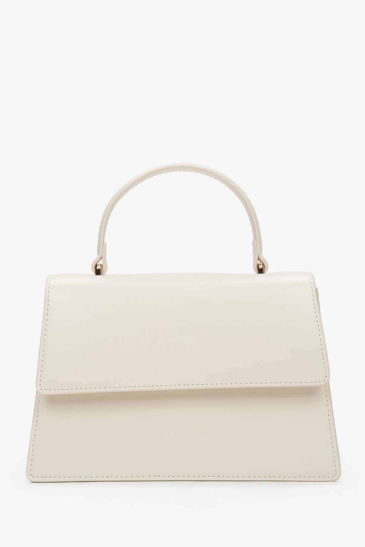 Women’s small milky beige natural leather satchel bag with gold hardware, Estro.
