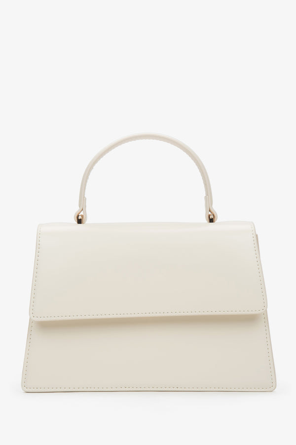 Women’s small milky beige natural leather satchel bag with gold hardware, Estro.