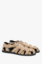 Women's Soft Beige Fisherman-Style Sandals made of Genuine Velour Estro ER00119663.