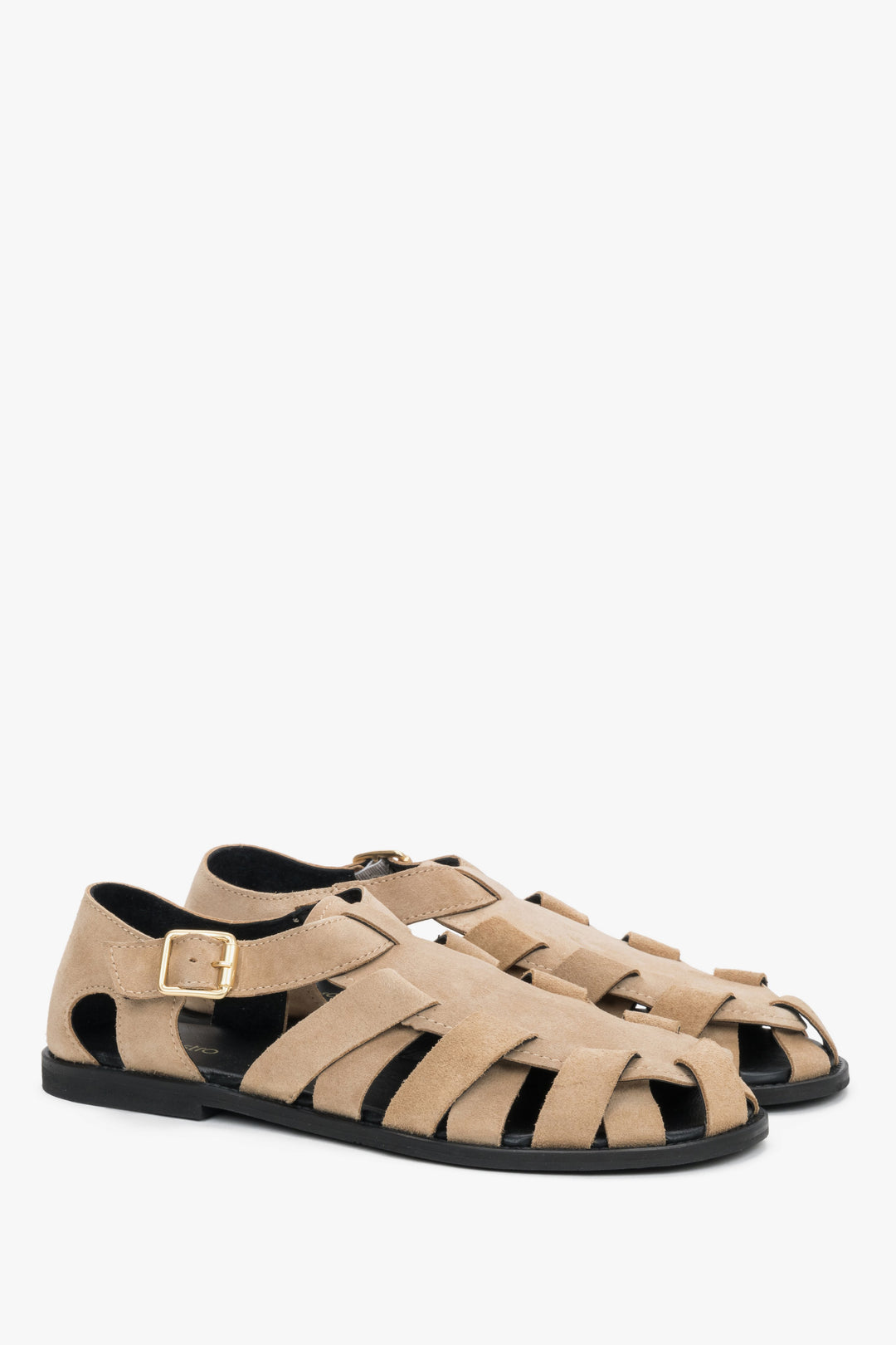 Women's Soft Beige Fisherman-Style Sandals made of Genuine Velour Estro ER00119663.