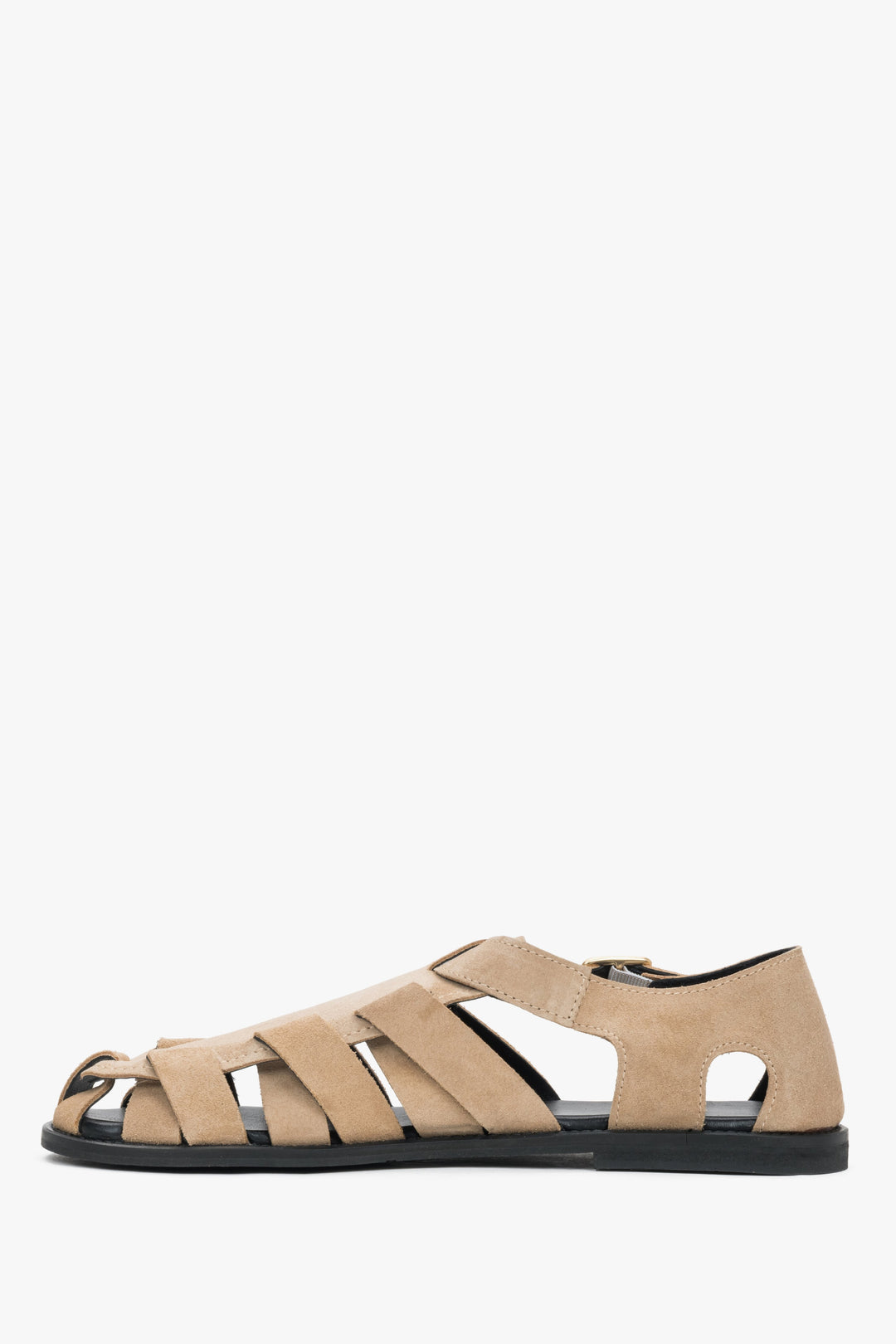 Soft beige women’s Estro fisherman-style sandals made of natural velour - side view.