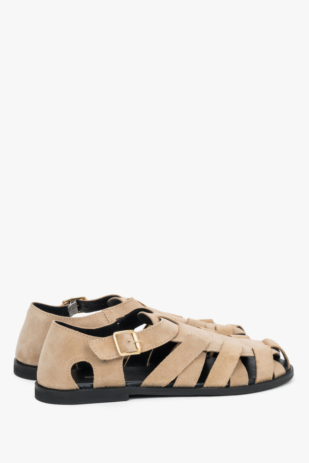 Soft beige women’s Estro fisherman-style sandals made of natural velour.