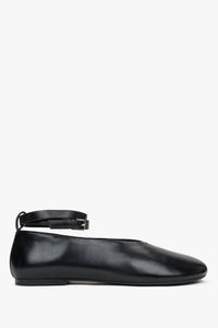 Women's Soft Black Leather Ballerina Flats with Ankle Strap Estro ER00117187.
