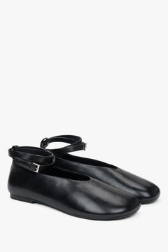 Soft black leather ballerina flats with ankle strap Estro.