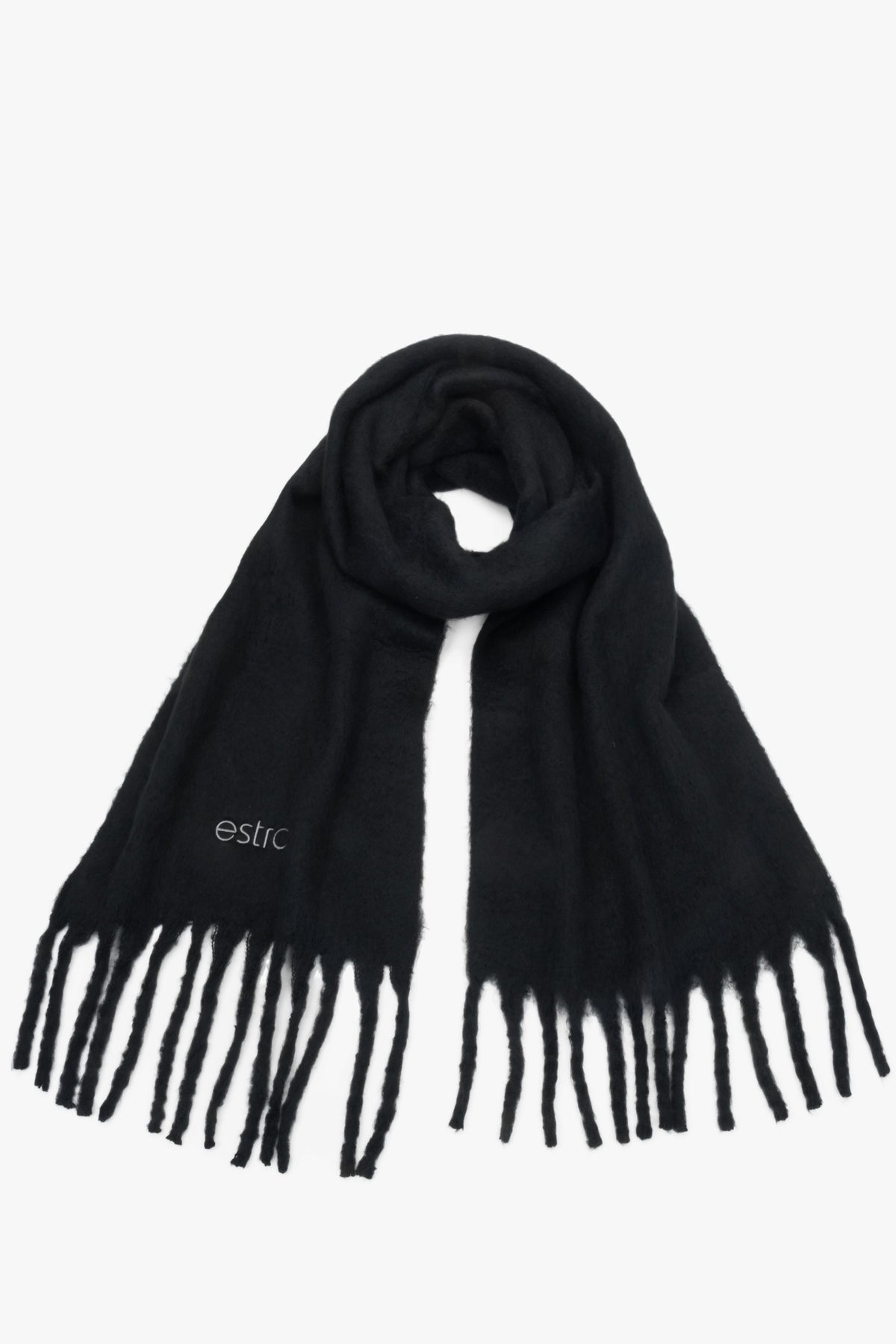 Women's Soft Black Scarf with Fringes Estro ER00117404