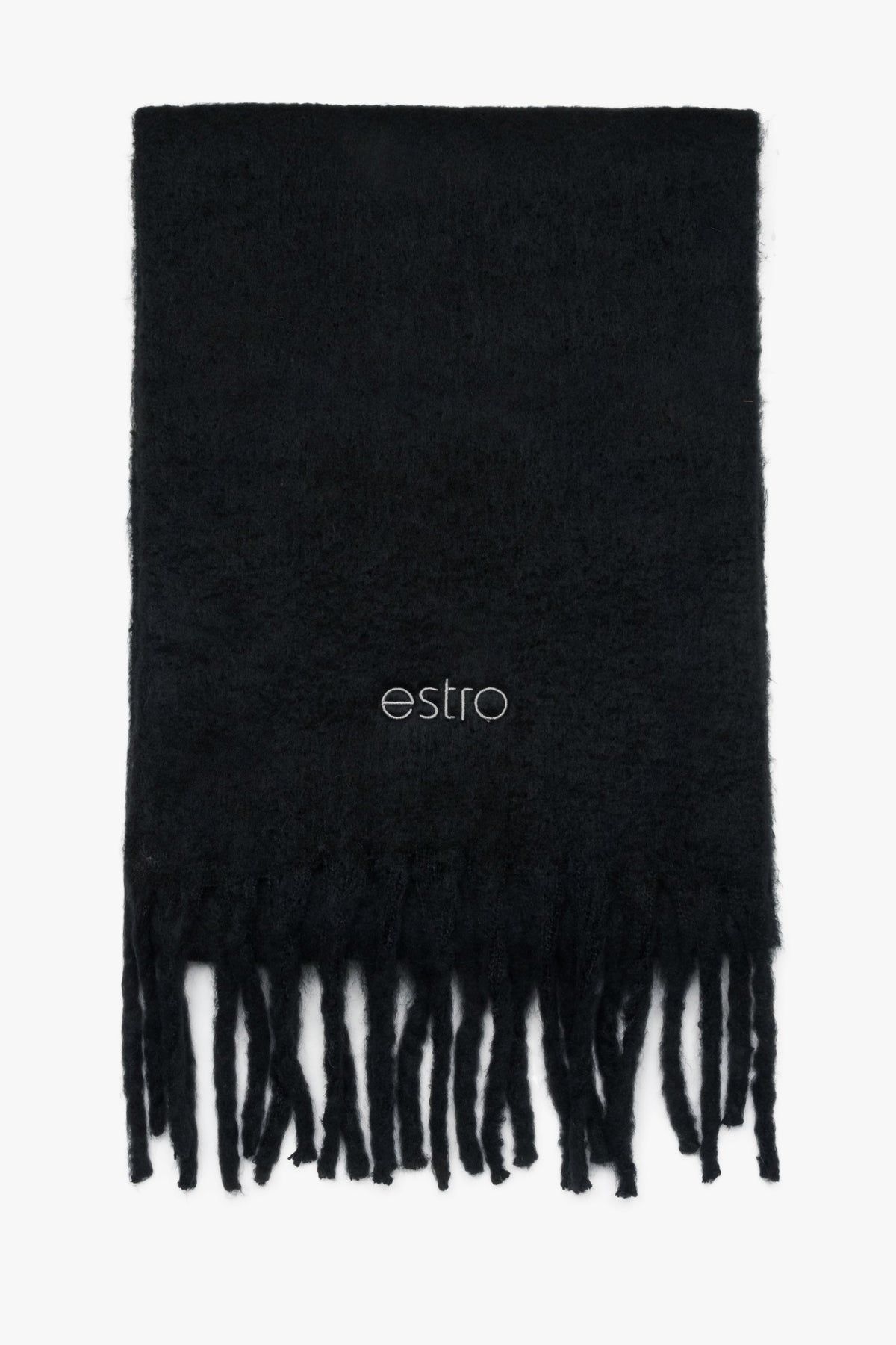Women's Soft Black Scarf with Fringes Estro ER00117404.